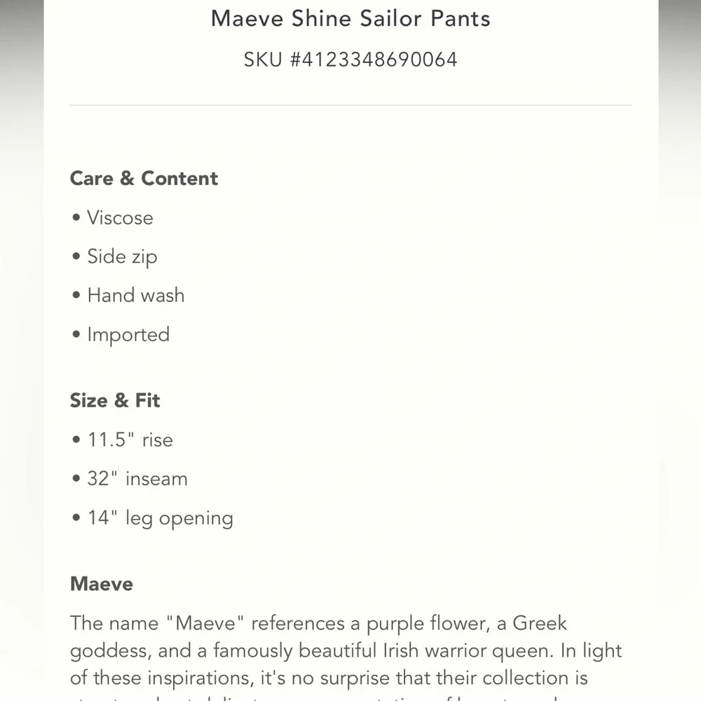 NWT anthropologie Maeve shine sailor pants 6 - Picture 4 of 9